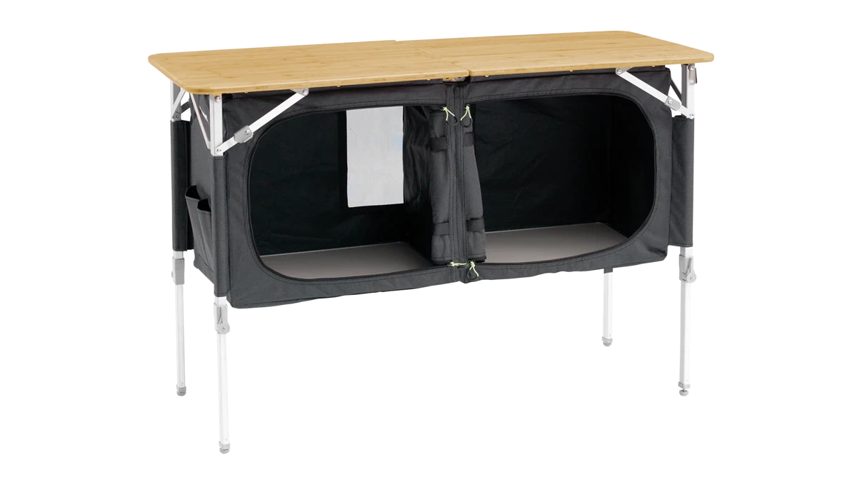 MUEBLE DE ALMACENAMIENTO DOBLE OUTWELL PADRES | ENCIMERA DE BAMBÚ | ARMARIO PLEGABLE CON PATAS AJUSTABLES