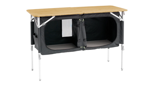 MUEBLE DE ALMACENAMIENTO DOBLE OUTWELL PADRES | ENCIMERA DE BAMBÚ | ARMARIO PLEGABLE CON PATAS AJUSTABLES