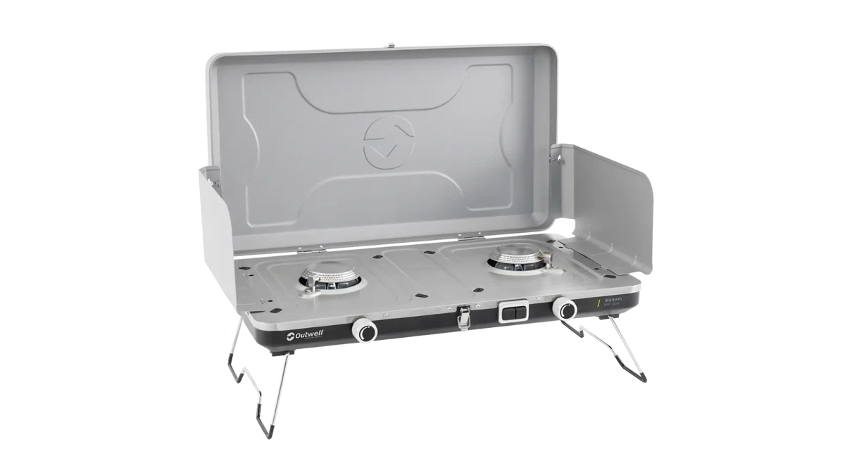 COCINA DE CAMPING PORTÁTIL DE DOBLE QUEMADOR MERAPI OUTWELL | 2 X 3000W | ENCENDIDO PIEZO