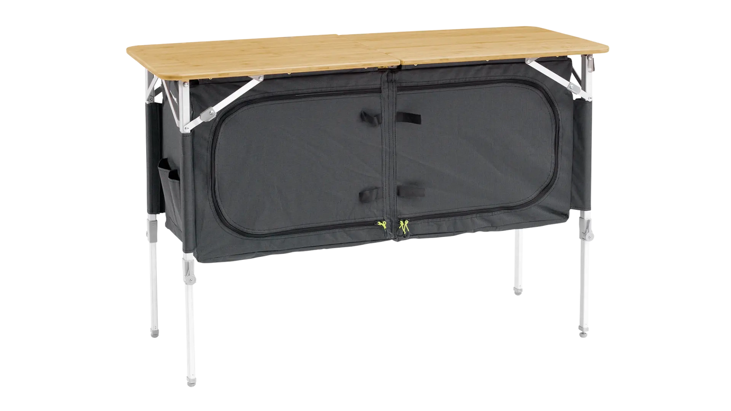 MUEBLE DE ALMACENAMIENTO DOBLE OUTWELL PADRES | ENCIMERA DE BAMBÚ | ARMARIO PLEGABLE CON PATAS AJUSTABLES