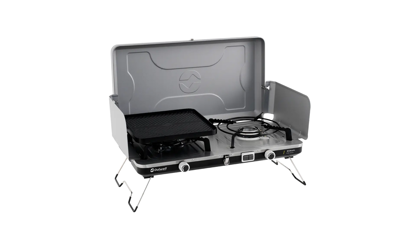 COCINA DE CAMPING PORTÁTIL DE DOBLE QUEMADOR OUTWELL | 2 X 3000W | CON PLANCHA Y PIEZO