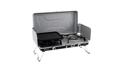 COCINA DE CAMPING PORTÁTIL DE DOBLE QUEMADOR OUTWELL | 2 X 3000W | CON PLANCHA Y PIEZO