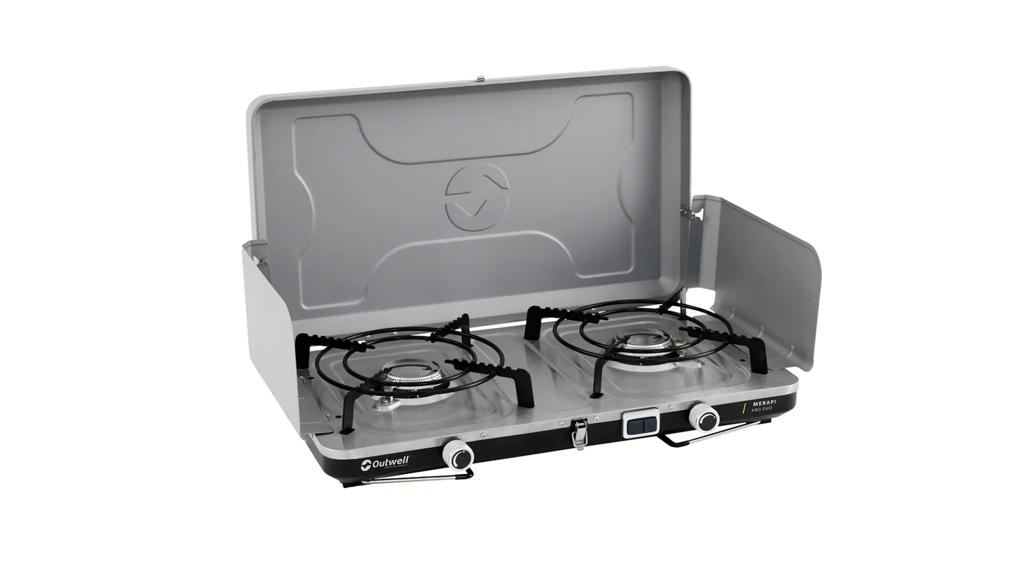 COCINA DE CAMPING PORTÁTIL DE DOBLE QUEMADOR OUTWELL | 2 X 3000W | CON PLANCHA Y PIEZO