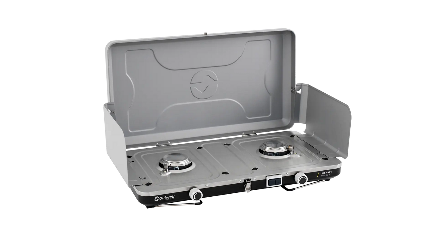 COCINA DE CAMPING PORTÁTIL DE DOBLE QUEMADOR OUTWELL | 2 X 3000W | CON PLANCHA Y PIEZO