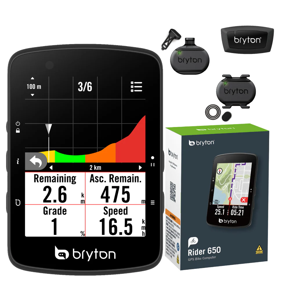CICLOCOMPUTADOR GPS BRYTON RIDER 650T | PACK SENSORES PREMIUM | PANTALLA TÁCTIL 2.8"
