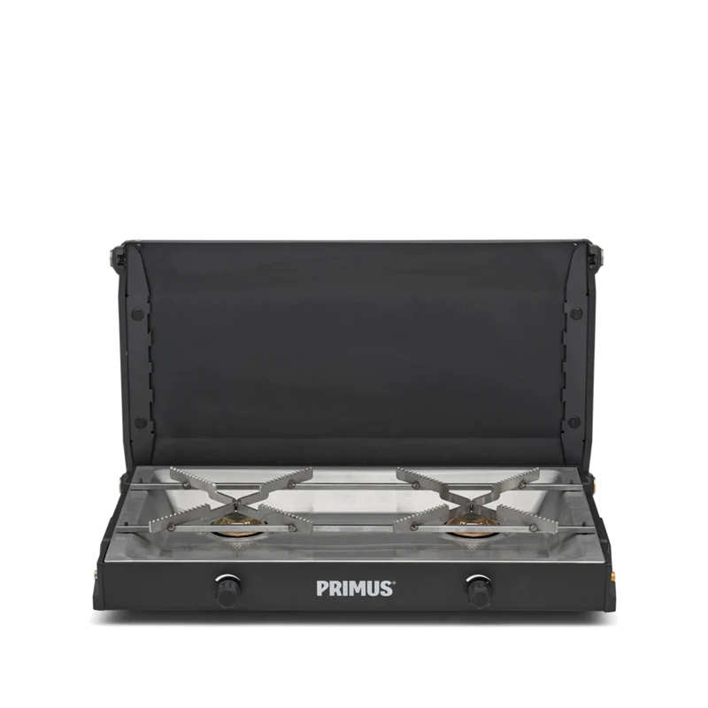 COCINA DE CAMPING DE DOBLE QUEMADOR COMPACTA KINJIA PRIMUS | 2 X 3000W | CIERRE CON ASA DE ROBLE