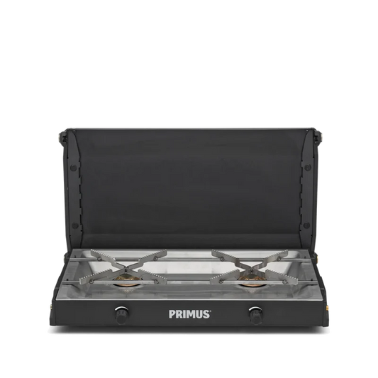 COCINA DE CAMPING DE DOBLE QUEMADOR COMPACTA KINJIA PRIMUS | 2 X 3000W | CIERRE CON ASA DE ROBLE