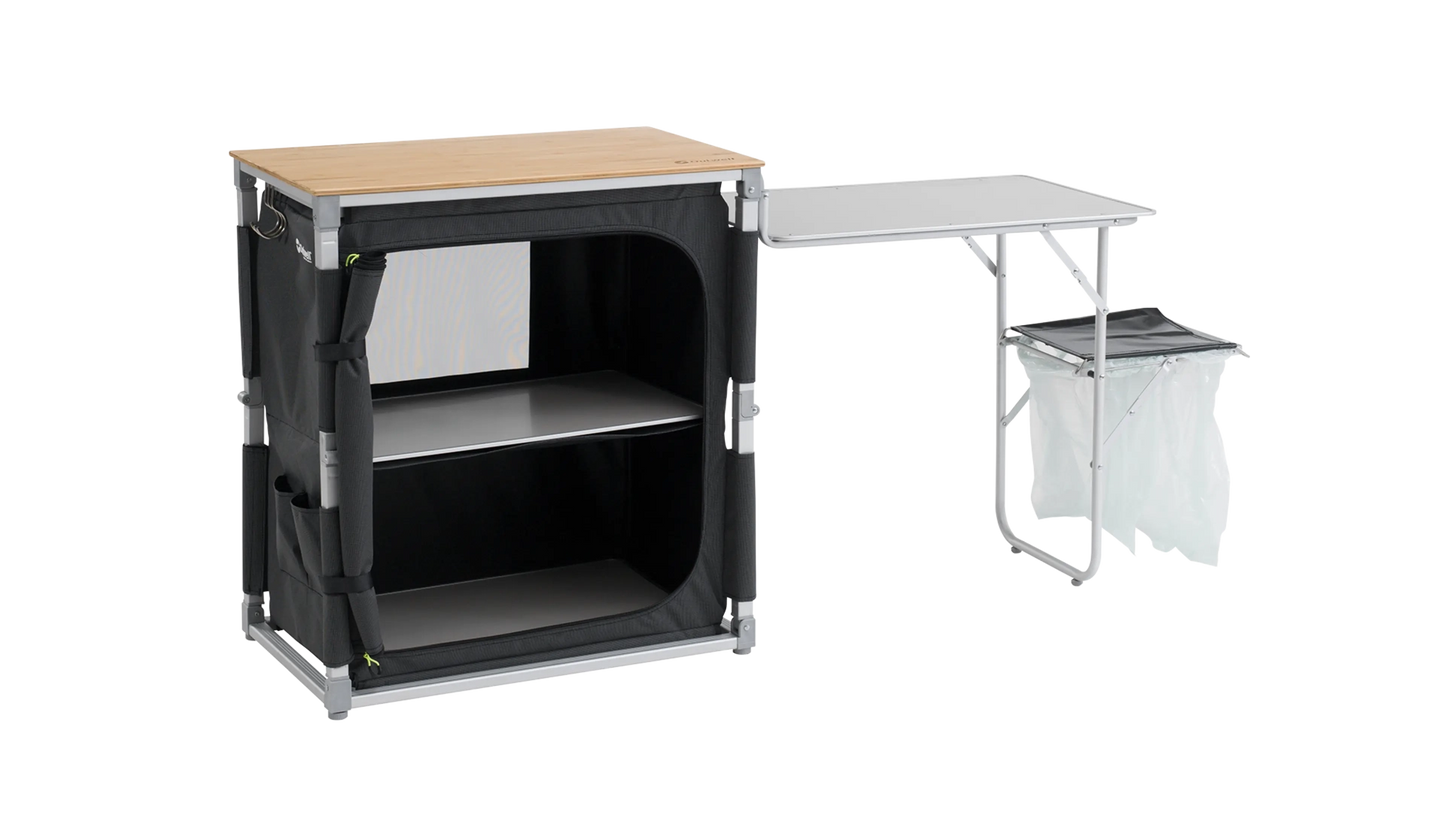 MUEBLE DE COCINA MÓVIL OUTWELL PADRES CON MESA LATERAL | ENCIMERA DE BAMBÚ | ARMARIO PLEGABLE COMPLETO