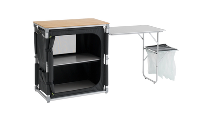 MUEBLE DE COCINA MÓVIL OUTWELL PADRES CON MESA LATERAL | ENCIMERA DE BAMBÚ | ARMARIO PLEGABLE COMPLETO