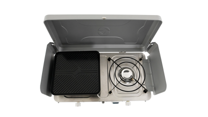 COCINA DE CAMPING PORTÁTIL DE DOBLE QUEMADOR OUTWELL | 2 X 3000W | CON PLANCHA Y PIEZO