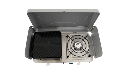 COCINA DE CAMPING PORTÁTIL DE DOBLE QUEMADOR OUTWELL | 2 X 3000W | CON PLANCHA Y PIEZO