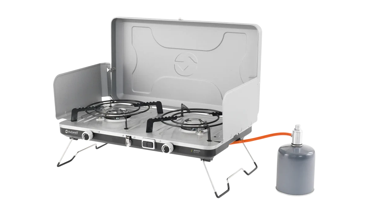COCINA DE CAMPING PORTÁTIL DE DOBLE QUEMADOR MERAPI OUTWELL | 2 X 3000W | ENCENDIDO PIEZO