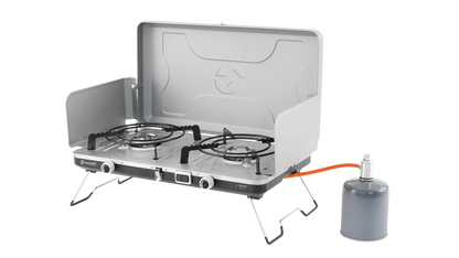 COCINA DE CAMPING PORTÁTIL DE DOBLE QUEMADOR MERAPI OUTWELL | 2 X 3000W | ENCENDIDO PIEZO