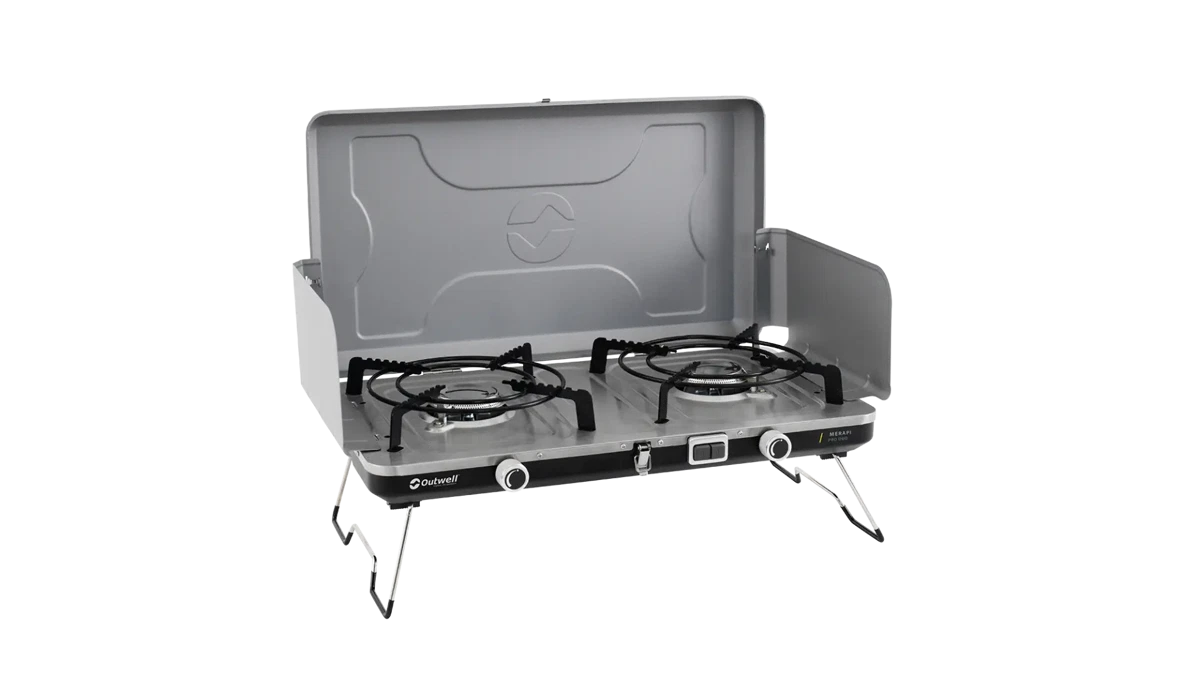 COCINA DE CAMPING PORTÁTIL DE DOBLE QUEMADOR MERAPI OUTWELL | 2 X 3000W | ENCENDIDO PIEZO
