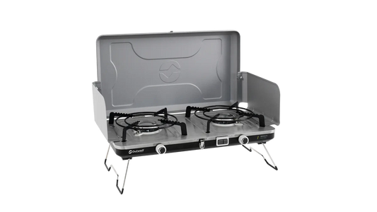 COCINA DE CAMPING PORTÁTIL DE DOBLE QUEMADOR MERAPI OUTWELL | 2 X 3000W | ENCENDIDO PIEZO