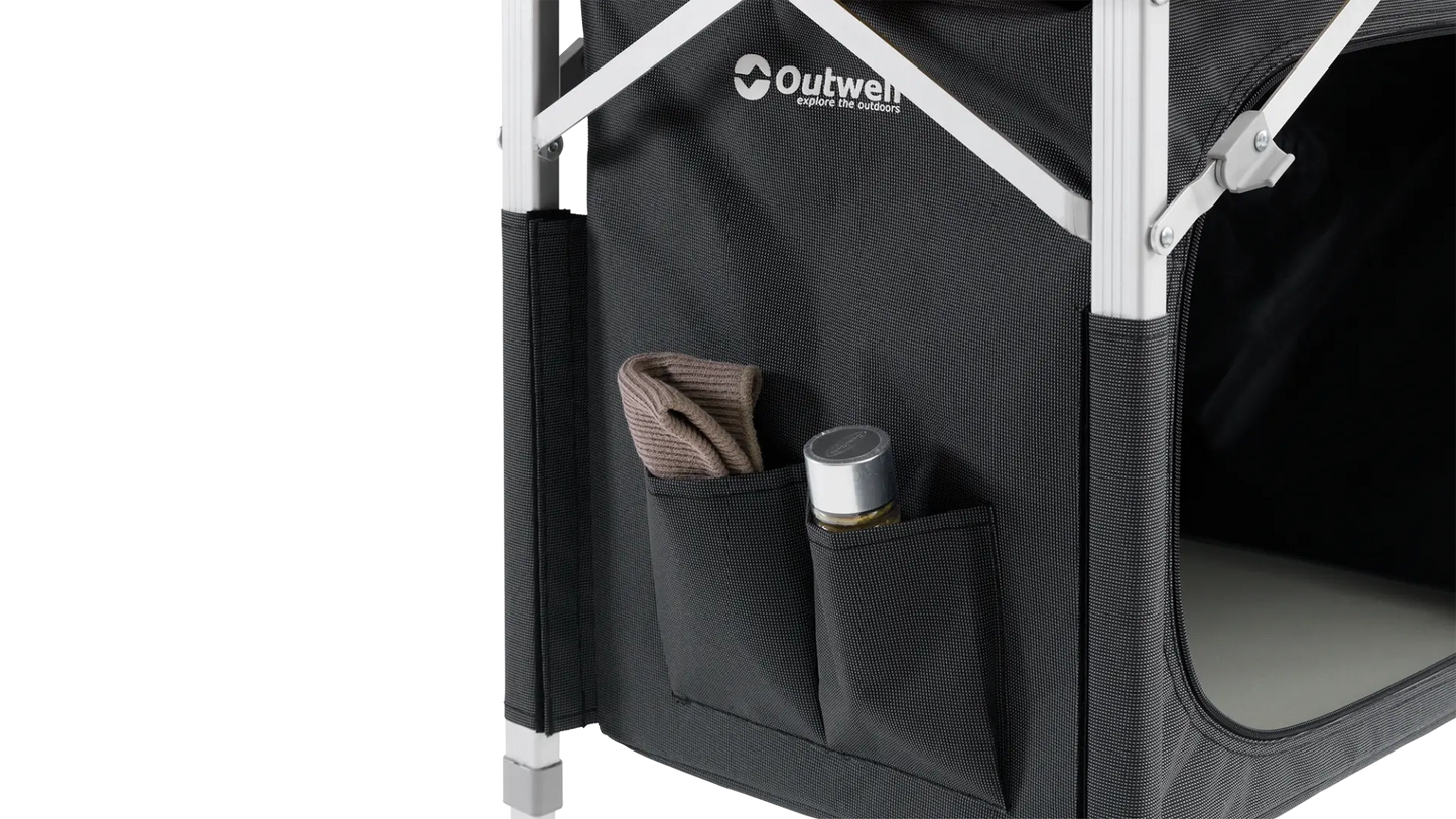 MUEBLE DE ALMACENAMIENTO DOBLE OUTWELL PADRES | ENCIMERA DE BAMBÚ | ARMARIO PLEGABLE CON PATAS AJUSTABLES