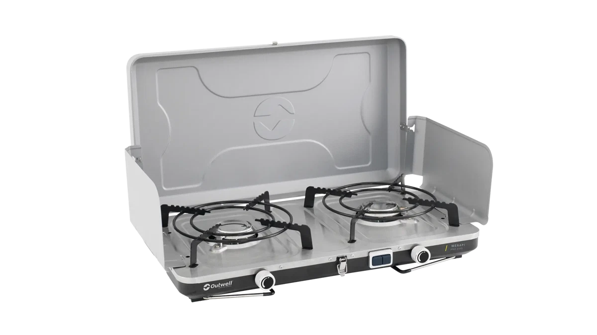COCINA DE CAMPING PORTÁTIL DE DOBLE QUEMADOR MERAPI OUTWELL | 2 X 3000W | ENCENDIDO PIEZO