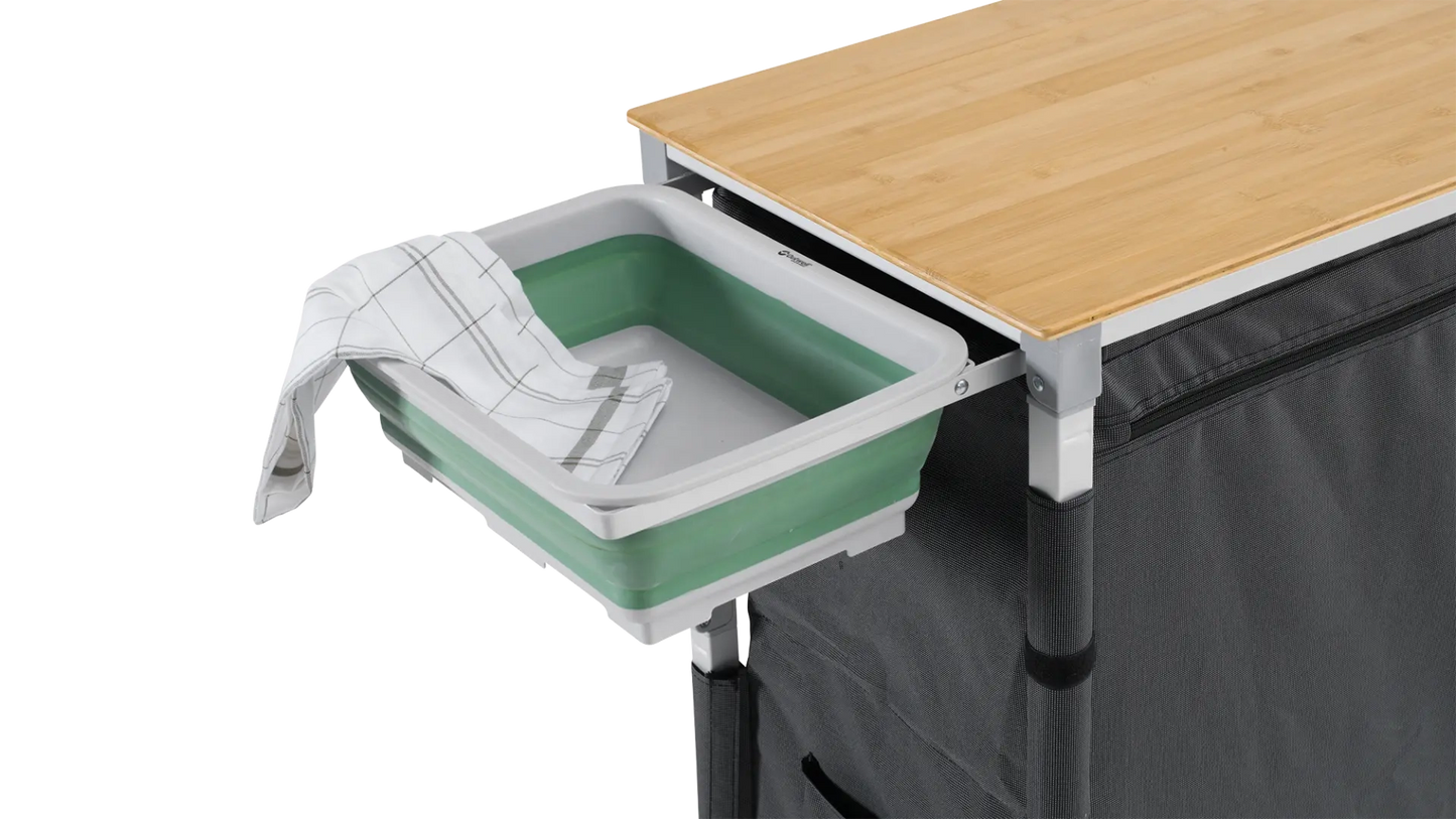 MUEBLE DE COCINA MÓVIL OUTWELL PADRES CON MESA LATERAL | ENCIMERA DE BAMBÚ | ARMARIO PLEGABLE COMPLETO
