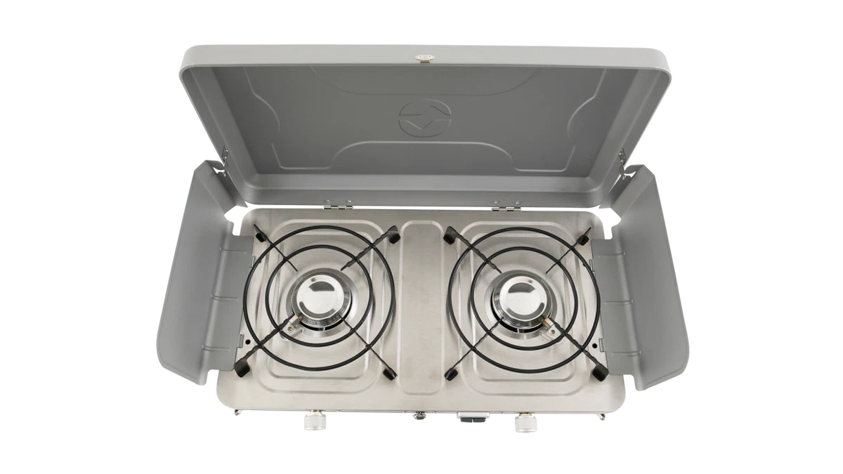 COCINA DE CAMPING PORTÁTIL DE DOBLE QUEMADOR MERAPI OUTWELL | 2 X 3000W | ENCENDIDO PIEZO