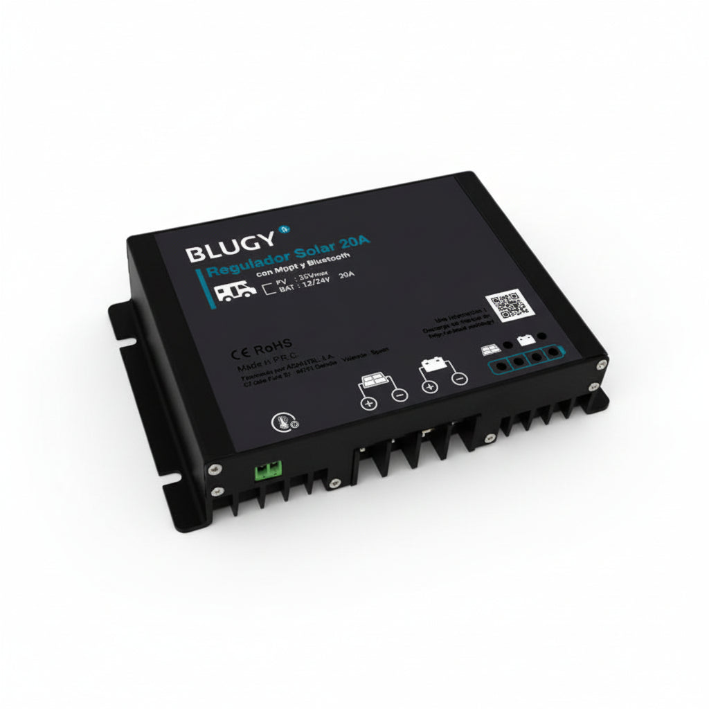 BLUGY REGULADOR SOLAR 20A MPPT 12/24V CON BLUETOOTH Y APP