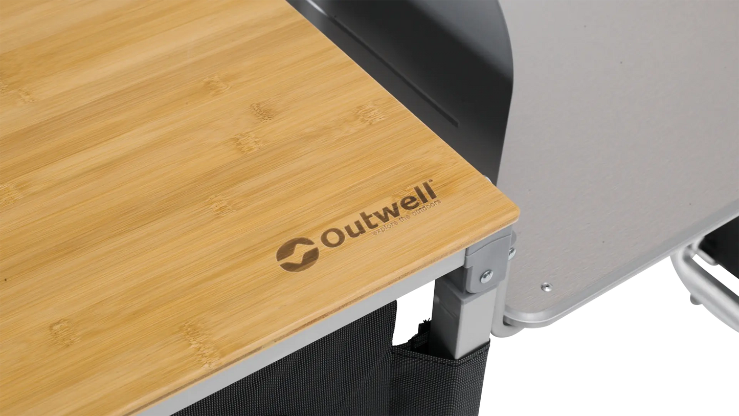 MUEBLE DE COCINA MÓVIL OUTWELL PADRES CON MESA LATERAL | ENCIMERA DE BAMBÚ | ARMARIO PLEGABLE COMPLETO