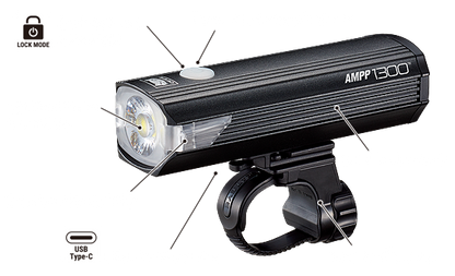 LUZ DELANTERA CATEYE AMPP1300 | 1300 LÚMENES | RECARGABLE USB-C PARA CICLISMO