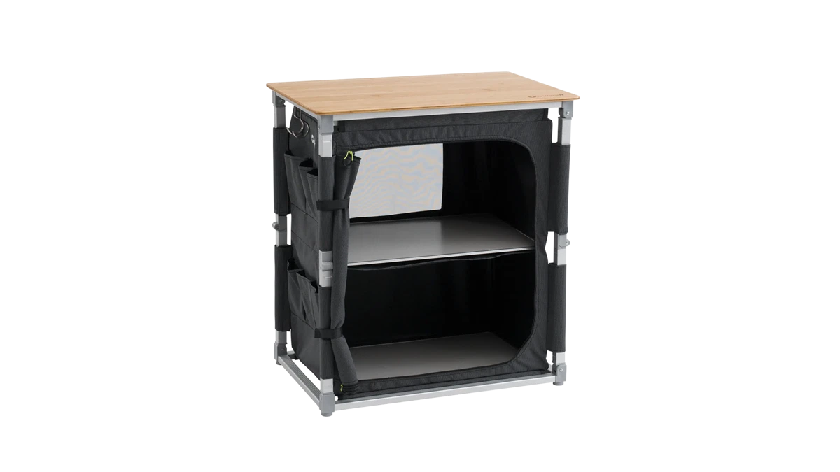 MUEBLE DE ALMACENAMIENTO OUTWELL PADRES | ENCIMERA DE BAMBÚ | ARMARIO DE CAMPING PLEGABLE CON SOPORTE DE LAVADO