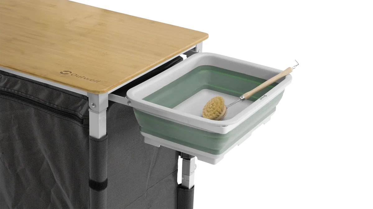 MUEBLE DE COCINA Y ALMACENAMIENTO OUTWELL PADRES XL | ENCIMERA DE BAMBÚ | ARMARIO PLEGABLE DE 4 ESTANTES