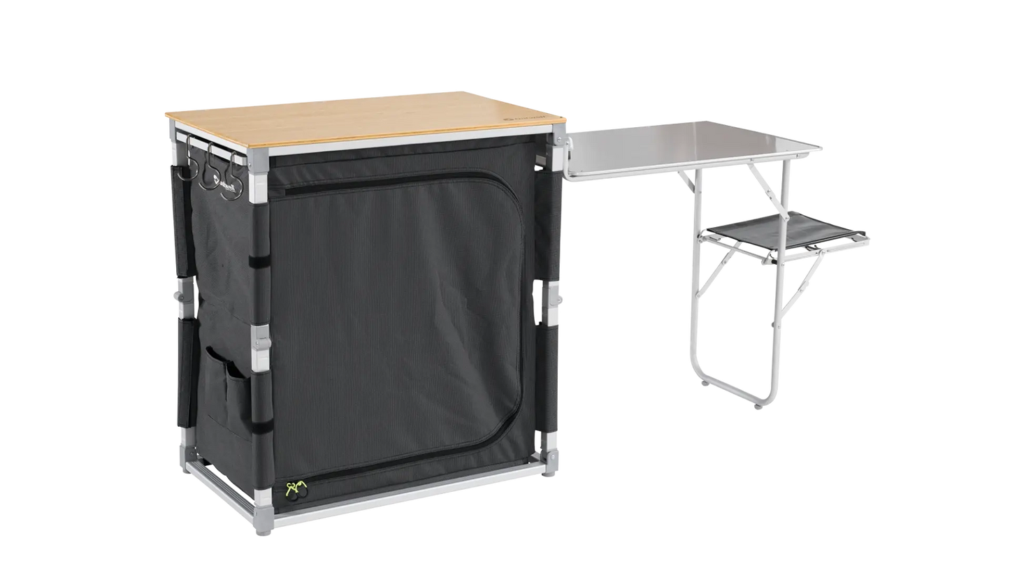 MUEBLE DE COCINA MÓVIL OUTWELL PADRES CON MESA LATERAL | ENCIMERA DE BAMBÚ | ARMARIO PLEGABLE COMPLETO