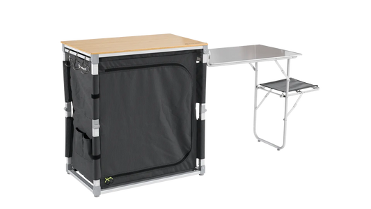 MUEBLE DE COCINA MÓVIL OUTWELL PADRES CON MESA LATERAL | ENCIMERA DE BAMBÚ | ARMARIO PLEGABLE COMPLETO