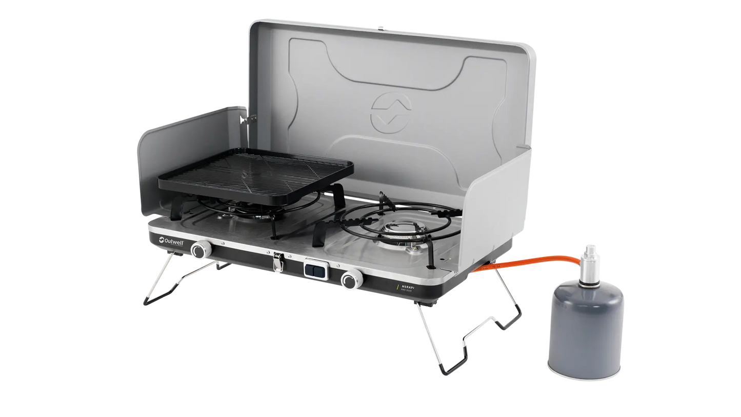 COCINA DE CAMPING PORTÁTIL DE DOBLE QUEMADOR OUTWELL | 2 X 3000W | CON PLANCHA Y PIEZO