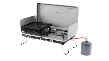 COCINA DE CAMPING PORTÁTIL DE DOBLE QUEMADOR OUTWELL | 2 X 3000W | CON PLANCHA Y PIEZO