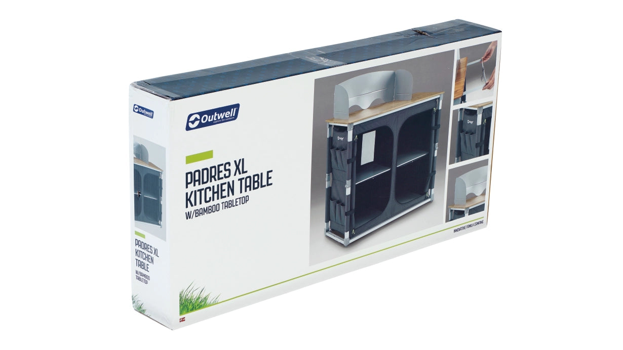 MUEBLE DE COCINA Y ALMACENAMIENTO OUTWELL PADRES XL | ENCIMERA DE BAMBÚ | ARMARIO PLEGABLE DE 4 ESTANTES